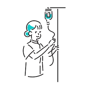 点滴を操作する女性看護師のイラスト