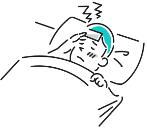 熱で寝込んでいる男性のイラスト